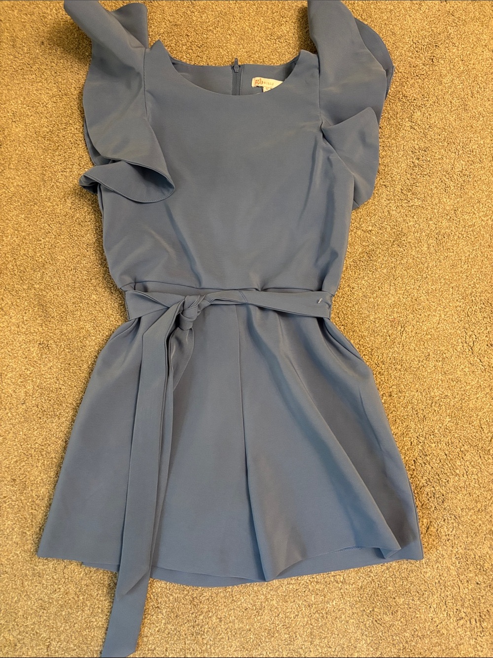GB girls Dusty Blue Ruffle Sleeve Tie-Waist Mini Dress